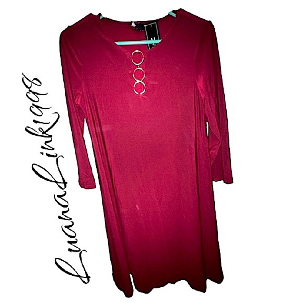 MSK Womens Wine color 3/4 Sleeve Scoop Neck Midi Shift Dress size small